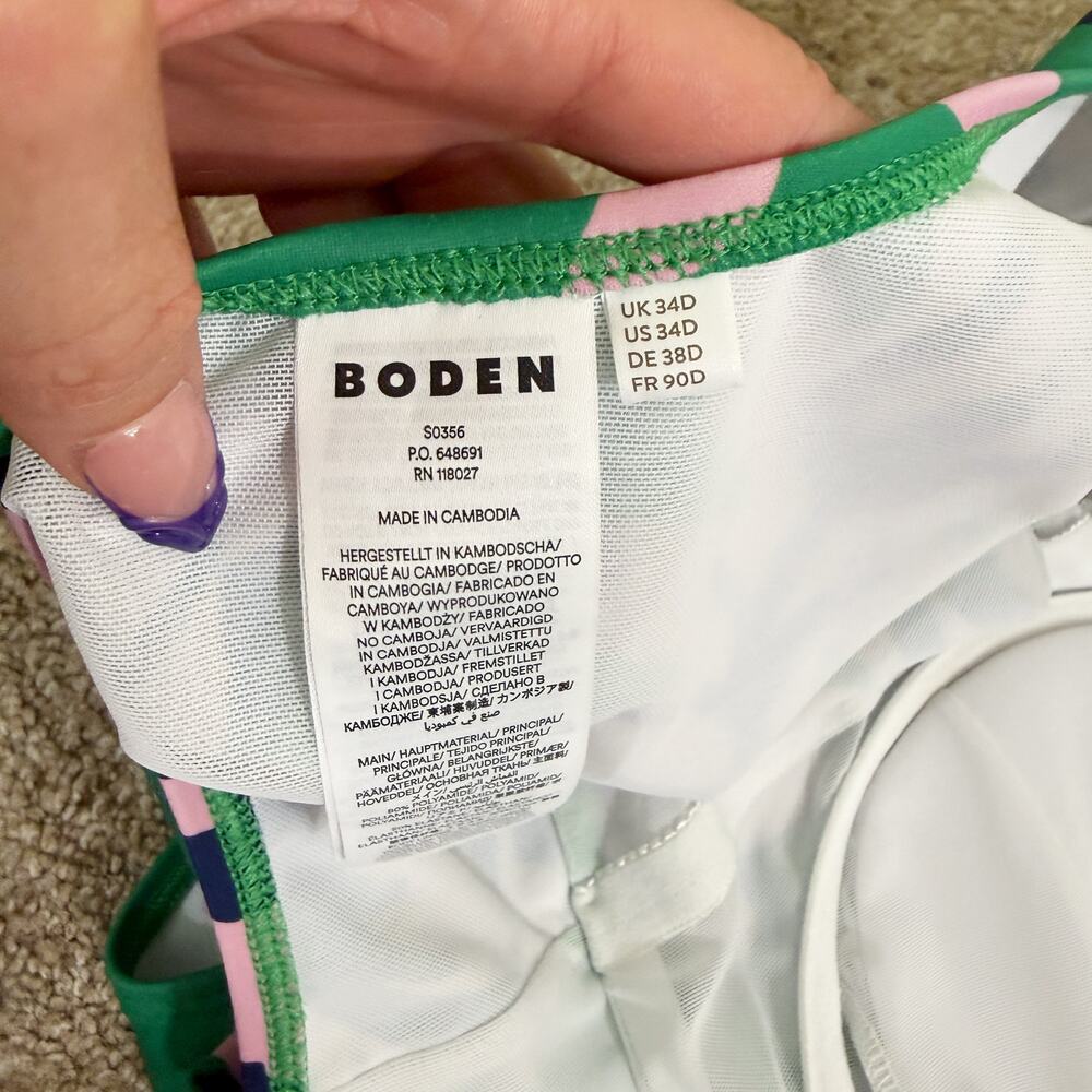 Boden Green/Pink Floral Print Strapless One Piece Swimsuit Women's Size 34D - Picture 5 of 6